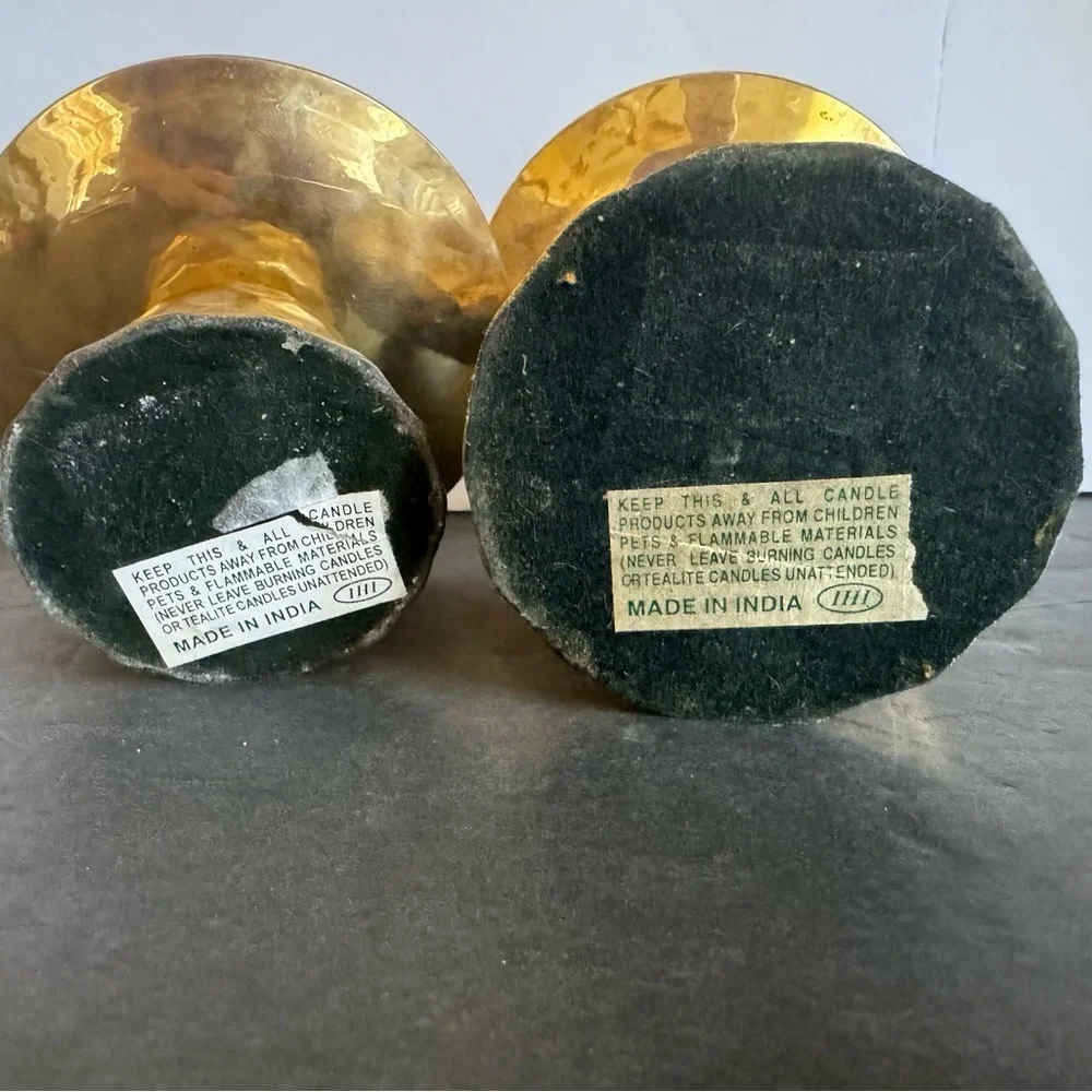 Vintage Brass Hammered Candle Sticks, pair